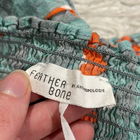 Anthropologie Blue and Orange Smocked Puff Sleeve Blouse - Picture 3 of 10